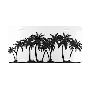 Palm Tree License Plate, Beachy Vanity License Plate, Decorative Front License Plate, Black White License Plate, Palm Trees Car Tag