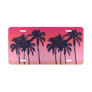 Palm Tree License Plate, Tropical Vanity License Plate, Beachy Summer Front License Plate, Girly Pink Car Accessories, Palm Trees Car Tag