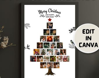 Collage di foto natalizie modificabili / Poster di alberi, 24 foto (download immediato)