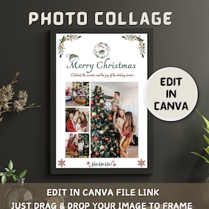 White Christmas Photo Collage Frame Template, Instantly Editable Christmas Photo Collage, Black Christmas Collage, 24 x 36 Poster Template