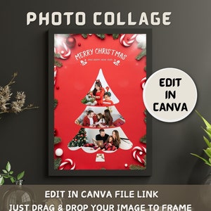 Christmas Tree Photo Collage Frame Template, Instantly Editable Christmas Tree Photo Collage, Christmas Poster Collage, Xmas Card Collage