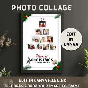 Christmas Tree Photo Collage Frame Template, Grey Instantly Editable Christmas Tree Photo Collage, Christmas Collage, 24x36 Poster Template