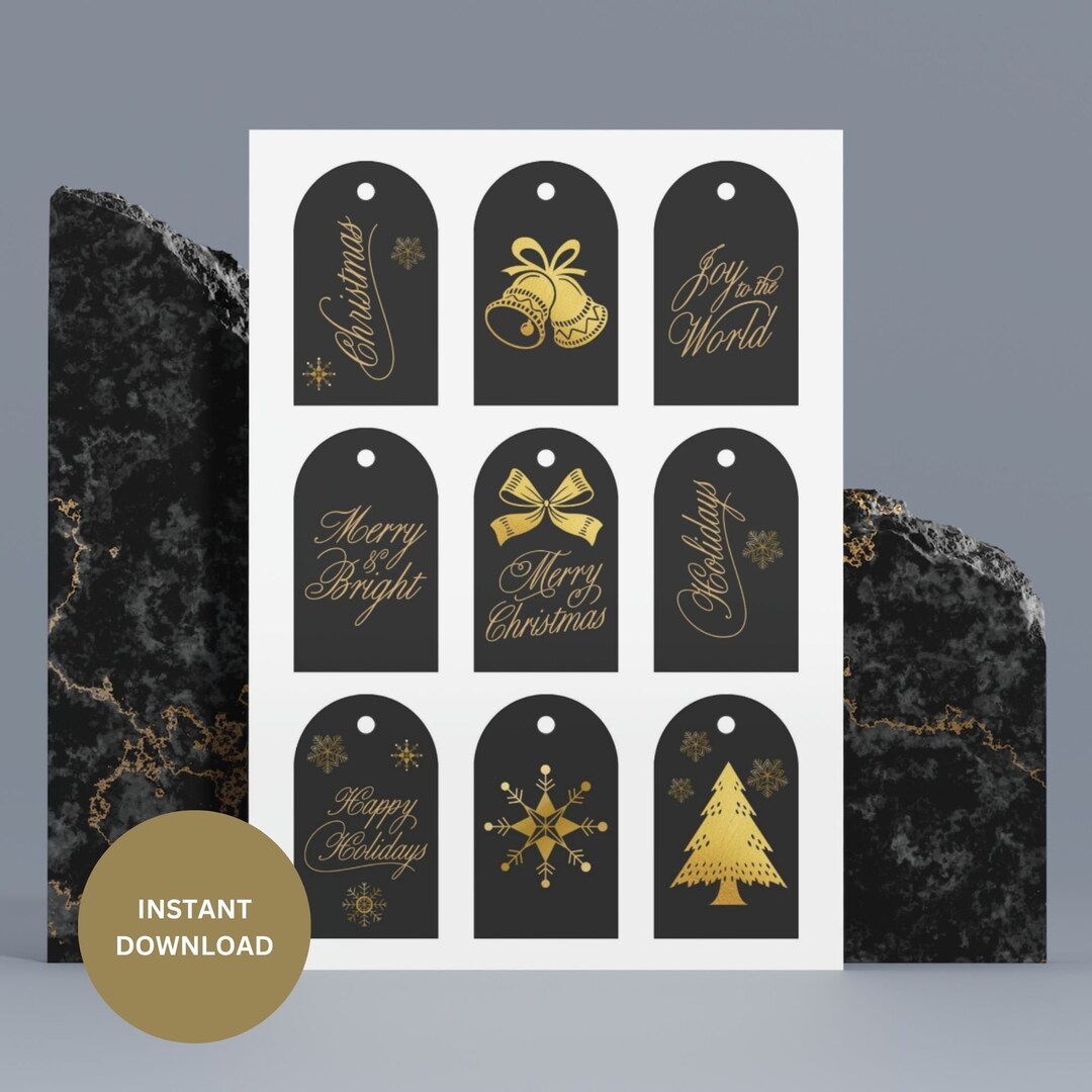 Christmas Gift Tags, Printable Gift Tags, Gold and Black Christmas Gift ...