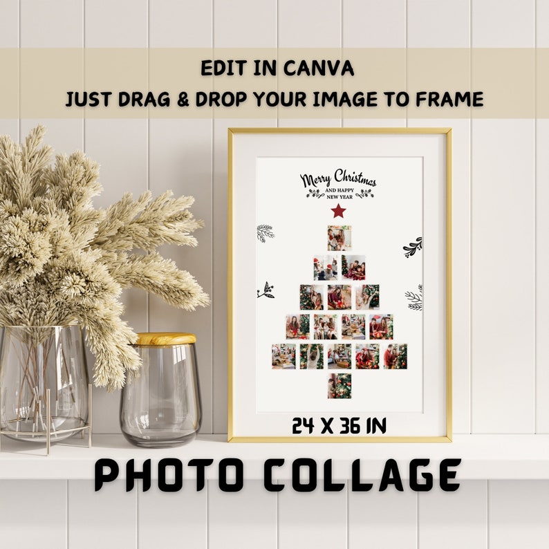 Christmas Tree Photo Collage Frame Template, Instantly Editable