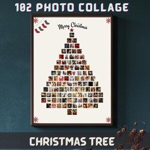 Christmas Tree 102 Photo Collage Template Frame, Instantly Editable Christmas Tree Photo Collage, Christmas Collage, 30 x 40 CM Template, A3
