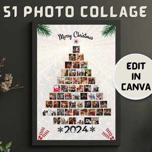 Kerstboom 51 fotocollagelijstsjabloon, direct bewerkbare kerstboomfotocollage, kerstcollage, 24 x 36 postersjabloon