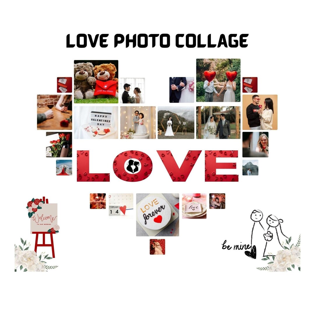 Valentines Day Photo Collage Frame Grid Template, Instantly Editable — free download