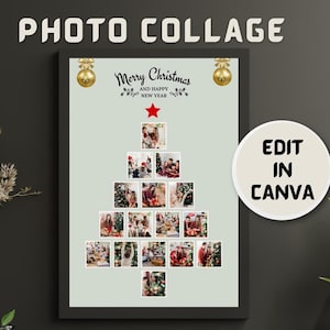Christmas Tree Photo Collage Frame Template, Instantly Editable Christmas Tree Photo Collage, Christmas Collage, 24x36 Poster Template
