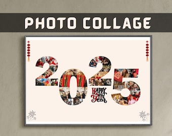 2025 New Year Photo Collage Template, Festive Poster (Instant Download)