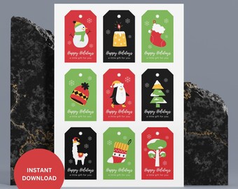 Kerstcadeaukaartjes, afdrukbare cadeaukaartjes, rood groen zwart wintervakantie kerstcadeaukaartje, kerstcadeaukaartjes voor kinderen