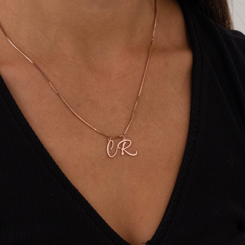 14K Gold Double Initial Necklace, Personalized Initial Necklace, Double Letter Necklace