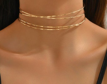 Minimalist Gold Choker, Metal Cuff Choker, Choker Necklace, Gold Choker, Layered Choker, Dainty Choker Necklace, Gift for Her