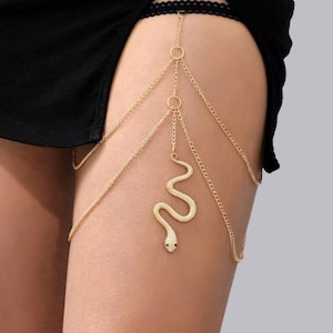 Cinturón de muslo con decoración de serpiente, cadena de pierna dorada, cadena de muslo, cadena de pierna delicada, cadena de muslo plateada, cadena de muslo de bikini, regalo para ella, regalo