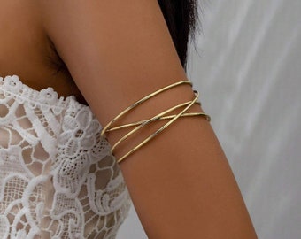 Minimalist Gold Arm Cuff: Fashionable Iron Upper Arm Band