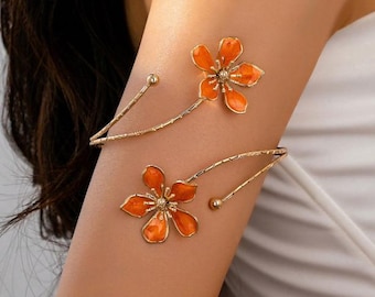 Minimalist Adjustable Arm Cuff Bracelet, Floral Arm Cuff Bracelet, Gift for Her