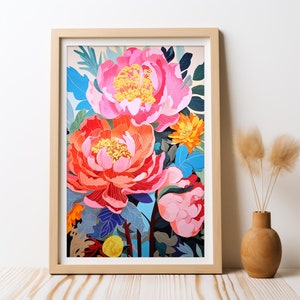 Peony Paradise Flowers DIGITAL Art Print, Peony Flower Print, Peony Painting Wall Art, Floral Print, Peonies Print, Pink Peonies Printable