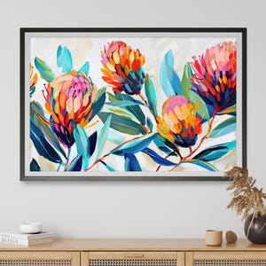 Australische Banksia abstracte droomlandschap schilderij, digitale kunst print, inheemse bloemen Banksia kunst aan de muur, bloemenprint, inheemse bloem afdrukbare