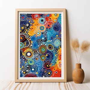 Aboriginal Inspired Colourful Art Print, DIGITAL DOWNLOAD, Ethereal Abstract Dot Art, Indigenous Aboriginal Dot Painting, Printable Wall Art