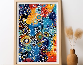 Aboriginal Inspired Colourful Art Print, DIGITAL DOWNLOAD, Ethereal Abstract Dot Art, Indigenous Aboriginal Dot Painting, Printable Wall Art