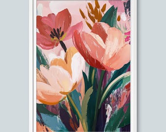 Tulips Blush Floral Wall Art Digital Download Tulip Flowers Modern Botanical Painting Farmhouse Print Flower Poster Tulips Floral Printable