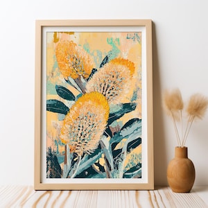 Australian Banksia Golden Bliss Abstract, DIGITAL DOWNLOAD, Banksia Botanical Wall Art Floral Print Australian Flowers, Printable Wall Art