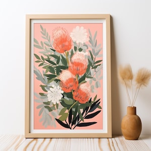 Australian Banksia Blush, DIGITAL DOWNLOAD, Peach Colours Native Banksia Botanical Wall Art, Floral Print AUS Flowers Printable Wall Art