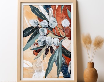 Australian Blue Gum Eucalyptus Symphony Painting Print, DIGITAL DOWNLOAD, Botanical Eucalypt Leaves Art, Botanical Floral Wall Art Printable