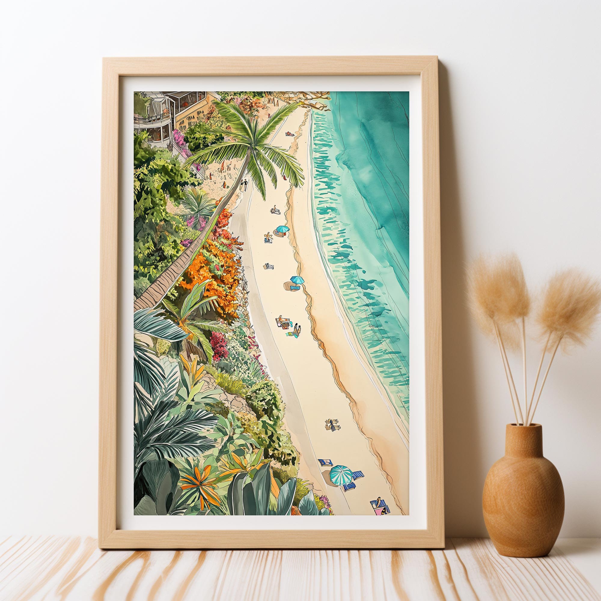 Palm Beach Coastal Painting DIGITAL DOWNLOAD, Palm Paradise Beach Art
