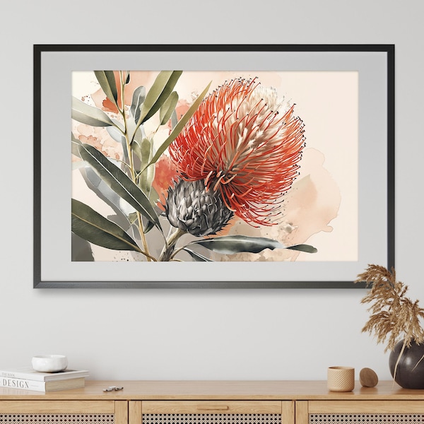 Australian Banksia Native Treasure, DIGITAL DOWNLOAD, Native Flowers Banksia Illustration Australian Wall Art, Floral Flower Printable