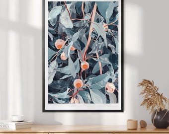 Australian Eucalyptus Blue Gum Wall Art Painting Print, DIGITAL DOWNLOAD, Botanical Eucalypt Leaves Art Print Floral Eucalyptus Printable