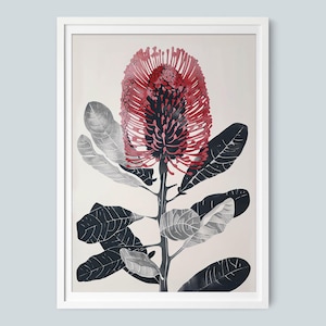 Floral Wall Art Banksia Botanica Blush, DIGITAL Art Print, Australian Native Flowers Banksia Botanical Wall Art, Australian Flower Printable