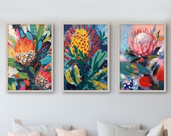 Australian Native Flora Abstract Paintings DIGITAL Art Prints, Set of 3 Prints, Native Flora, Botanical Wall Art, Australian Flora Printable