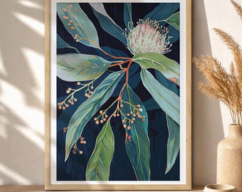 Australian Eucalyptus Elegance Wall Art Print, Native Botanical Leaves Poster Modern Floral Painting Giclee Fine Art Australia Made Unframed