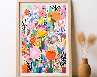 Floral Symphony Colorful Botanical Wall Art Print, Australian Floral Decor, Maximalist Flower Artwork Digital Download Printable