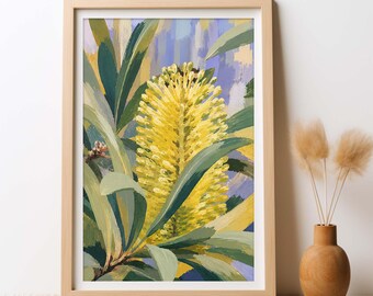 Banksia Sunlight Dream Australian Botanical Wall Art, Yellow Banksia Flower Print, Coastal Nature Decor Digital Download Printable
