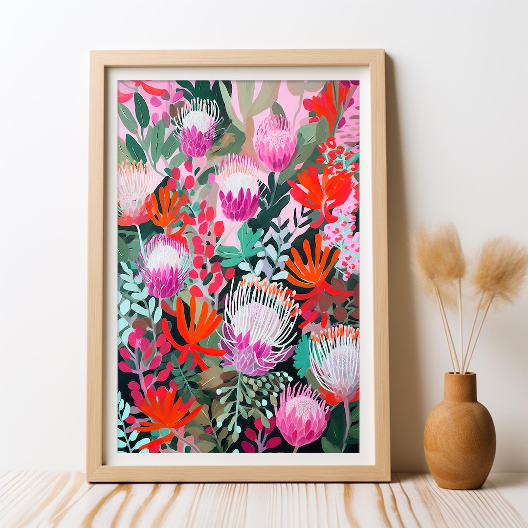 Australische Banksia in Pink, DIGITALER Kunstdruck, Geborene Blumen ...