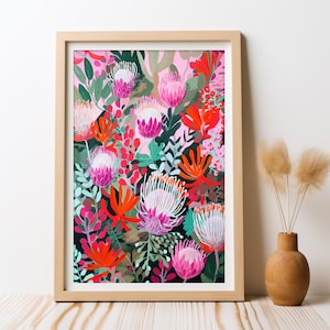 Australian Native Banksia in Pinks, DIGITAL Art Print, Native Flowers Banksia, Botanical Wall Art, Floral Print, Australian Flower Printable