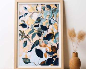 Australian Moonlit Eucalyptus Painting Print, Australian Botanical Wall Art, Modern Neutral Leaf Artwork Digital Download Printable