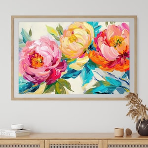 Peony Dance Abstract Flowers DIGITAL Art Print, Peony Flower Print, Peony Painting Wall Art, Peonies Floral Print, Pink Peonies Printable