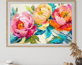 Peony Dance Abstract Flowers DIGITAL Art Print, Peony Flower Print, Peony Painting Wall Art, Peonies Floral Print, Pink Peonies Printable