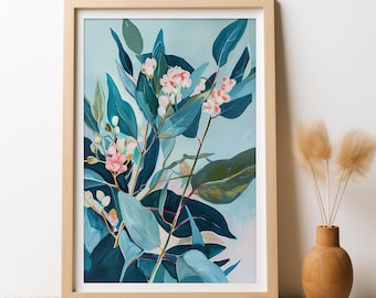 Australischer Eukalyptus Buschland Träume Gemälde Druck, DIGITAL DOWNLOAD, Botanische Eukalyptus Blätter Kunst, Botanische Blumen, Eukalyptus Wandkunst
