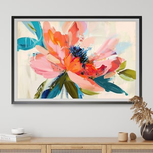 Peony Pop Abstract, DIGITAL Art Print, Peony Flower Print, Peony Painting Wall Art, Floral Print, Peonies Print Peach Pink Peonies Printable
