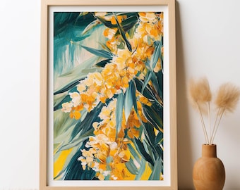 Australian Wattle Golden Cascade DIGITAL Art Print Abstract Floral Painting Native Flower Wattle Botanical Wall Art Native Flower Printable