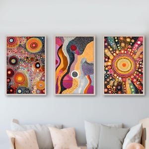 Aborigines inspiriert Eternal Dreaming moderne abstrakte Kunst Gemälde Drucke, DIGITAL DOWNLOAD, 3er Set indigene Punktmalerei druckbare