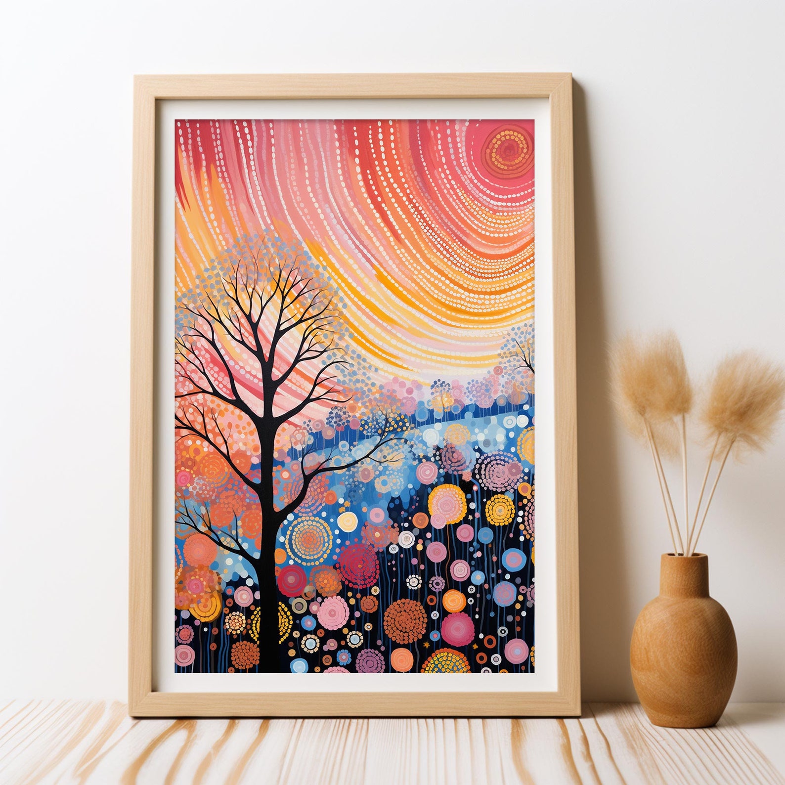 Vibrant Harmony Pink Pastels, DIGITAL Art Print, Nature Fusion Abstract Art, Modern Art Dot