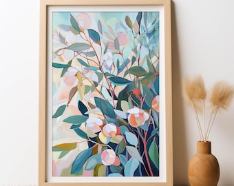 Australian Blue Gum Eucalyptus Soft Light Painting Print DIGITAL DOWNLOAD Botanical Eucalypt Leaves Art, Botanical Floral Wall Art Printable