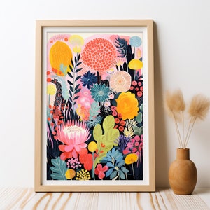 Kaktus Freude Malerei, DIGITAL DOWNLOAD, niedliches, wunderliches Kaktus Blumendekor, botanisches Kaktus Blumen Poster, druckbare Wandkunst