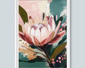 Australian Protea Awakening Wall Art Native Floral Abstract, Digital Download, Botanical Wall Art, Modern Australian Flower Art Printable
