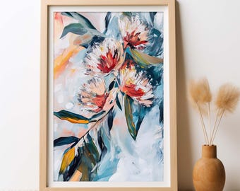 Eucalyptus Winter Bloom Painting Print, Australian Native Floral Wall Art, Modern Botanical Artwork Digital Download Printable