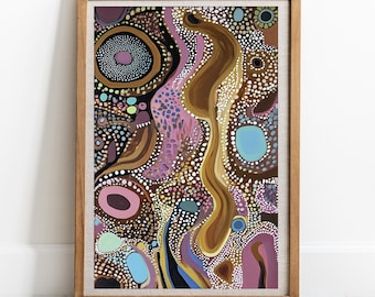 Aboriginal Inspired Bush Spirit Art Print, DIGITAL DOWNLOAD Modern Abstract Dot Art Indigenous Aboriginal Dot Painting Printable Wall Art